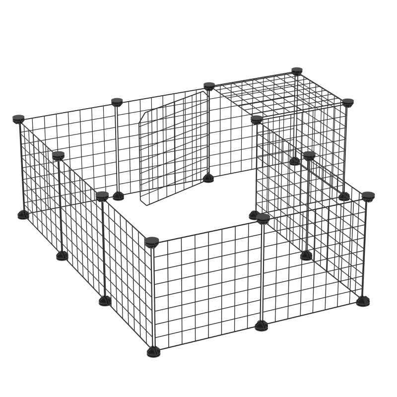 PawHut Recinto per Conigli Modulabile con Accessori Montaggio, in Acciaio, 105x105x70cm - Nero