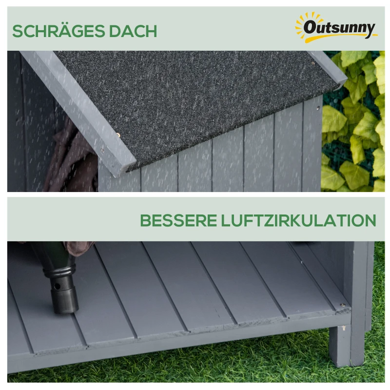 Outsunny tuinhuis gereedschapshuis gereedschapsschuur met opslagruimte voor brandhout gereedschapsschuur met 3 planken, grijs,130 x 54,5 x 180 cm