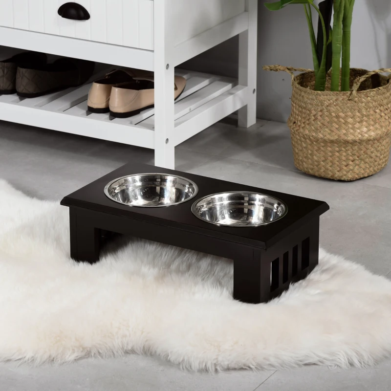 PawHut Ciotole Rialzate per Cani Taglia Media, Supporto Portaciotole in MDF con 2 Ciotole in Acciaio Inox per Cibo e Acqua, Caffè Scuro