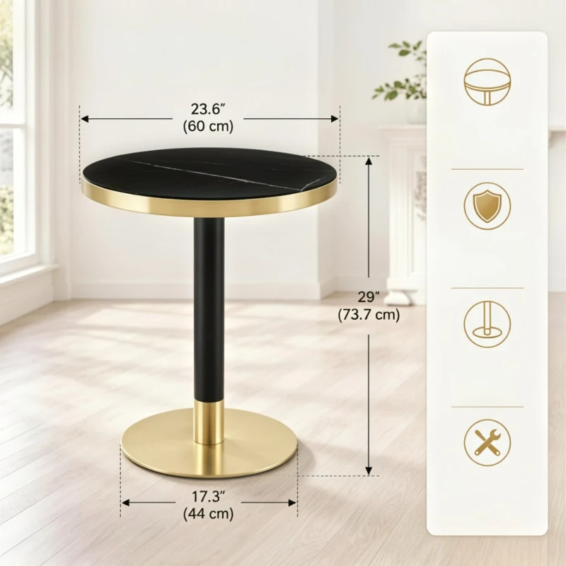 Table d'appoint ronde, plateau anti-rayures facile à nettoyer, 60x60x74 cm, Noir
