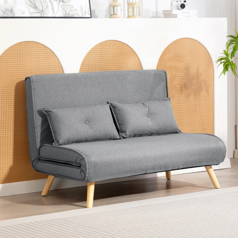 HOMCOM Two-Seater Linen-Look Sofa Bed - Grey
