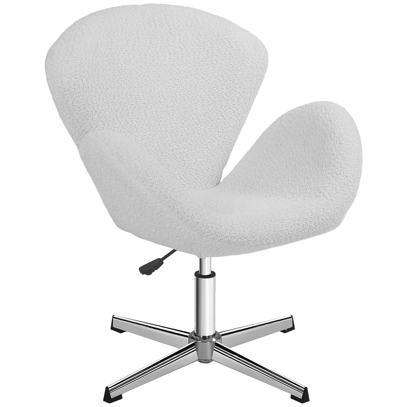 HOMCOM Fauteuil pivotant hauteur réglable revêtement tissu bouclette pour salon chambre bureau, blanc