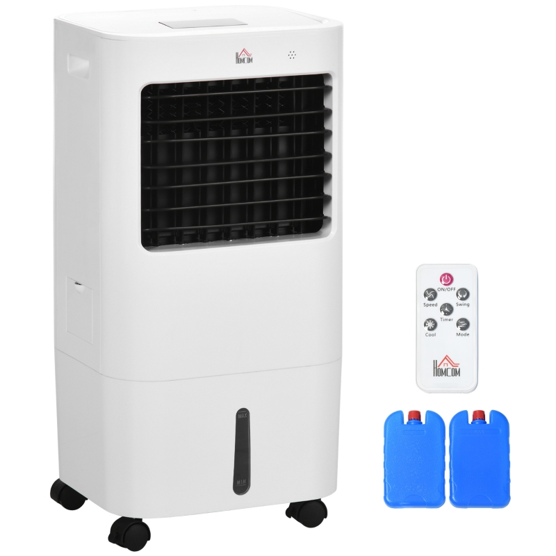 HOMCOM Răcitor Evaporativ și Ventilator cu Gheață 3 în 1 cu 3 Viteze și Cronometru, 32x37x74 cm, Alb