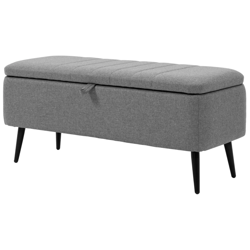 HOMCOM Zitbank met Opbergruimte, Gestoffeerde Bank met Linnenlook, Opbergbank met Stalen Poten 102 x 40 x 44 cm, Grijs