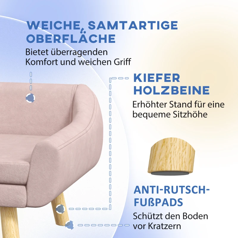 PawHut Hondenbank, Scandinavisch design, met afneembare bekleding, fluweelachtige uitstraling, 102 cm x 58,5 cm x 42,5 cm, Roze + Natuurlijk(m-6)