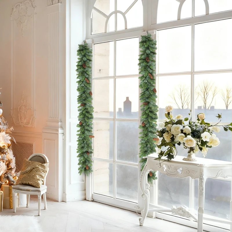 HOMCOM 1,8 m kunstmatige kerstguirlande bloemendecoratie met 162 takjes 8 dennenappels groen