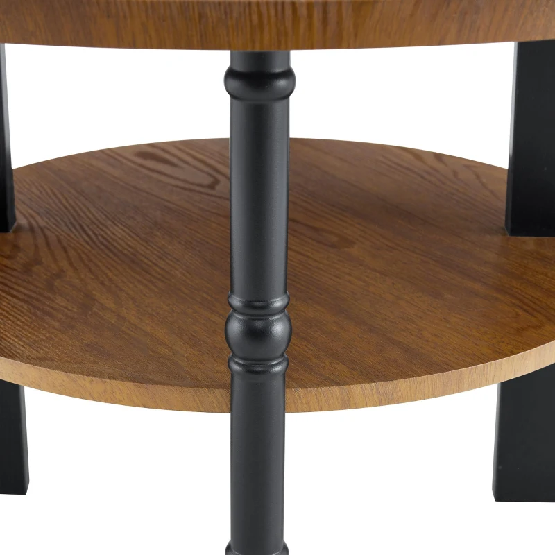 Set de 2 tables basses rondes, rayures et à l'humidité, bords arrondis, 80x80x47 cm, Noyer+Noir
