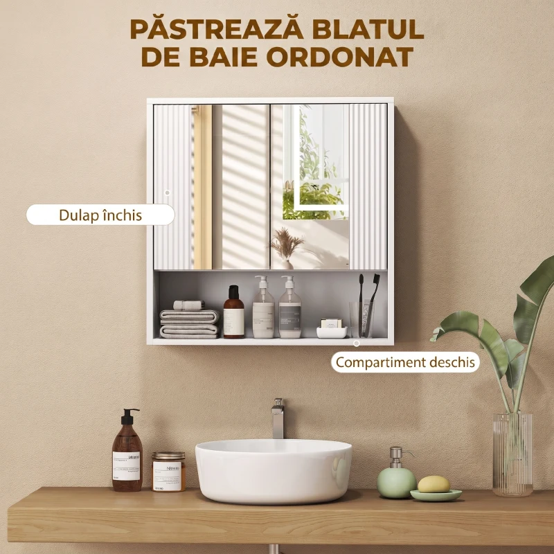 HOMCOM Dulap de Baie Suspendat, Uși Soft-close, Raft Reglabil, 60 x 16 x 60 cm, Alb