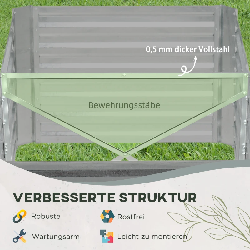 Outsunny Handige plantenbak, Ideaal voor het kweken, verzorgen en onderhouden, Verhoogde bed, Staal, Lichtgrijs