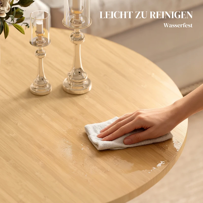 HOMCOM Runder Couchtisch, Bambus-Wohnzimmertisch mit Kreuzfuß, Natur