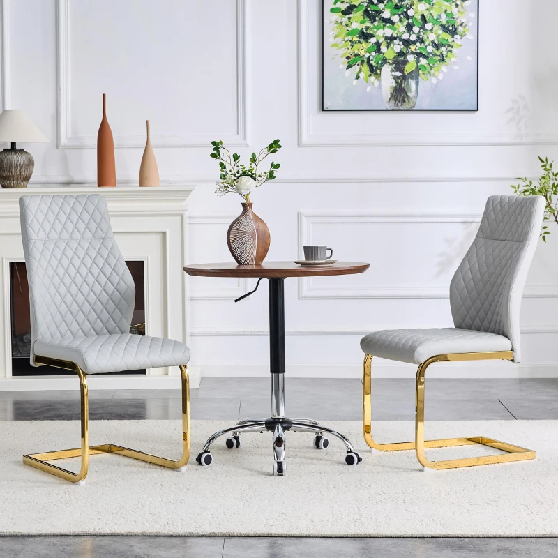 Chaise de salle à manger matelassée motif losange, dossier haut ergonomique, lot de 2, 43x63x100 cm, Gris clair
