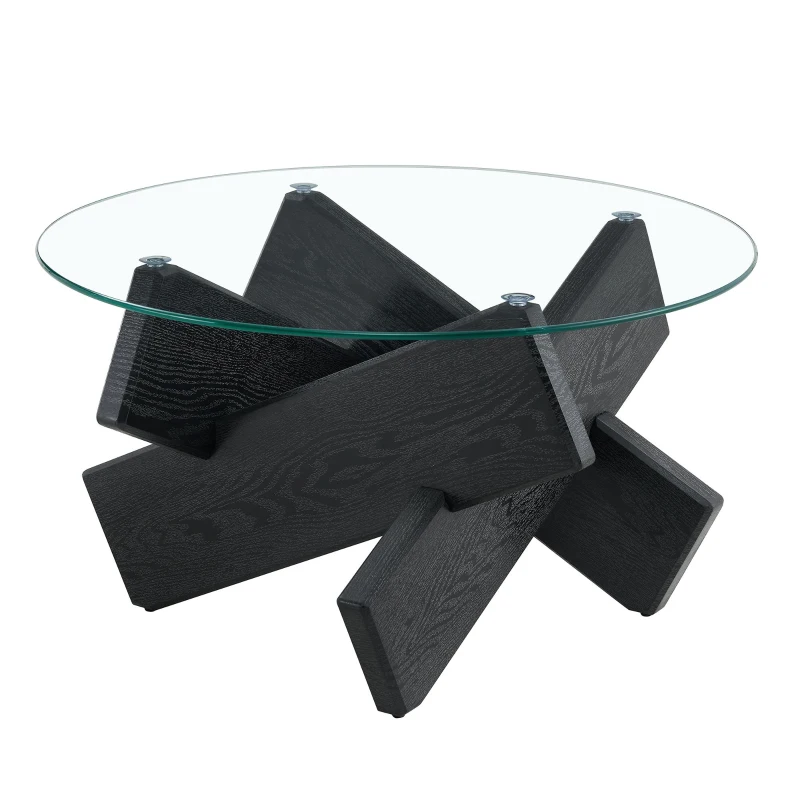 Table basse ronde, design moderne, facile à nettoyer et stable, 79x79x45 cm, Transparent