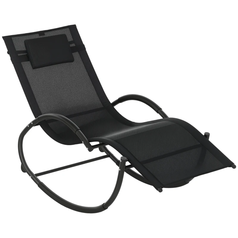 Outsunny Tuinschommelstoel Ligstoel, inclusief hoofdsteun, 155 cm x 61 cm x 88 cm, Zwart