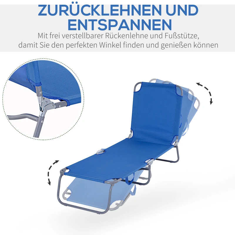 Outsunny Opvouwbare ligstoel met verstelbare rugleuning, roestvrij metalen frame, 187 x 55 x 24, Blauw