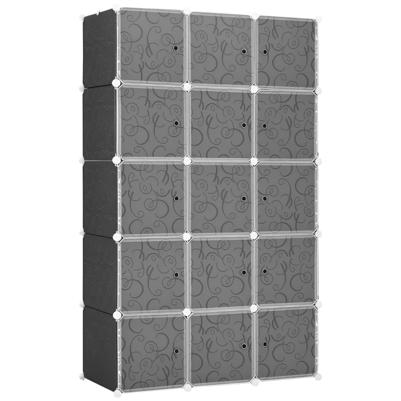 HOMCOM Kledingkast in Blokdesign, 2 Grote en 9 Kleine Blokken, Kunststof, Metaal, 111L x 47B x 183H cm, Zwart+Wit