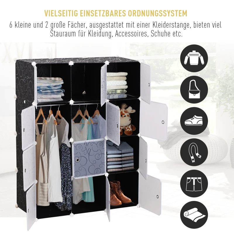 HOMCOM DIY-kledingkast insteekstelling garderobekast stellingsysteem van PP 8 vakken