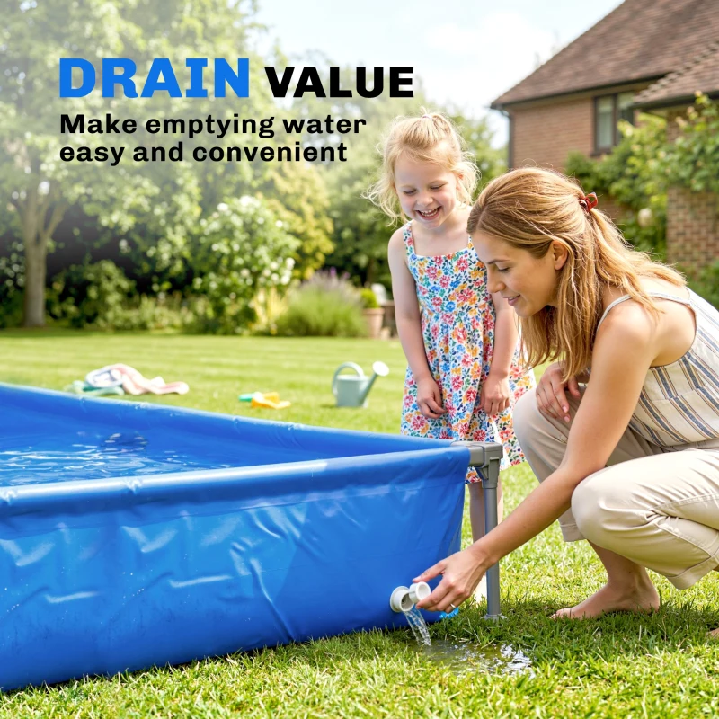 Outsunny Metal Frame Swimming Pool, Rectangular Above Ground Frame Pool with Repair Patch, 229 x 160 x 43 cm, Blue