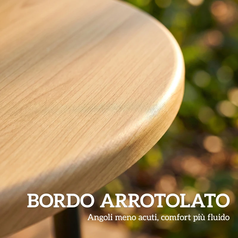 Outsunny Tavolino da Giardino Rotondo in Metallo, per Balcone e Terrazzo, Ø48x51 cm, Effetto Legno Naturale