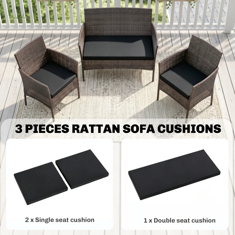 Outsunny Outdoor Seat Cushion Pads for Rattan Furniture, 3 PCs Garden Furniture Cushions, Black