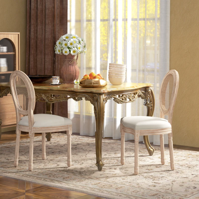 HOMCOM 2-delige set eetkamerstoelen keukenstoelen, vintage design, Weense vlechtwerk-look, natuur + crème(m-2)