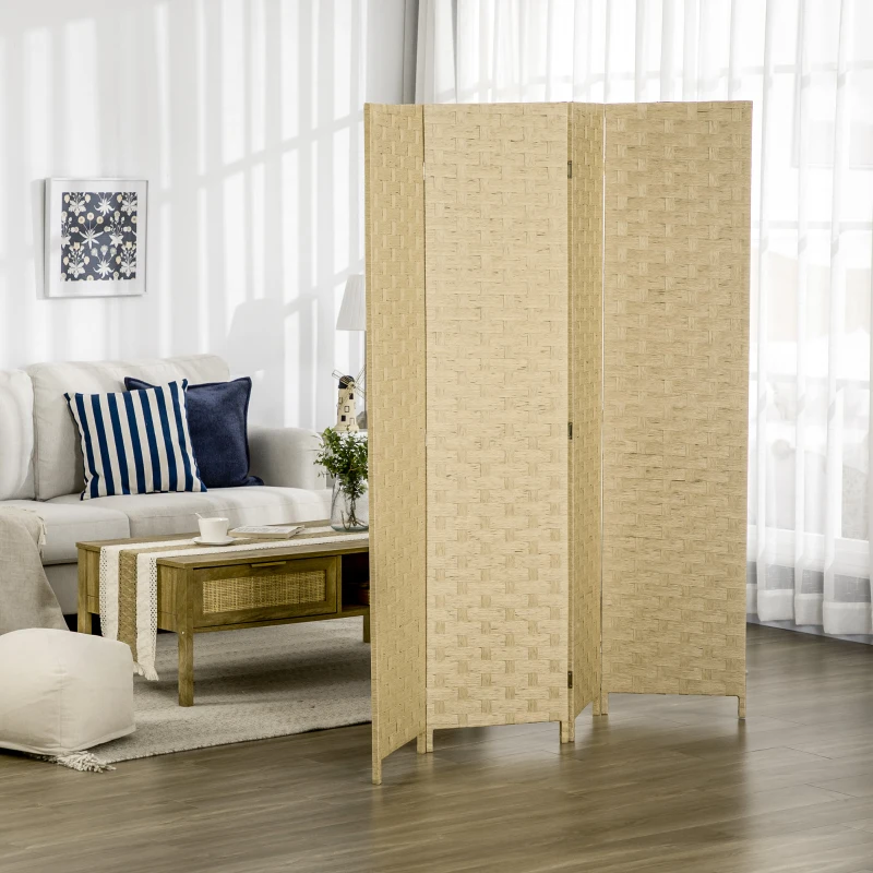 HOMCOM Kamerscherm 4-delig 160 x 170 cm Kamerverdeler van Gevlochten Materiaal voor Woonkamer Bruin