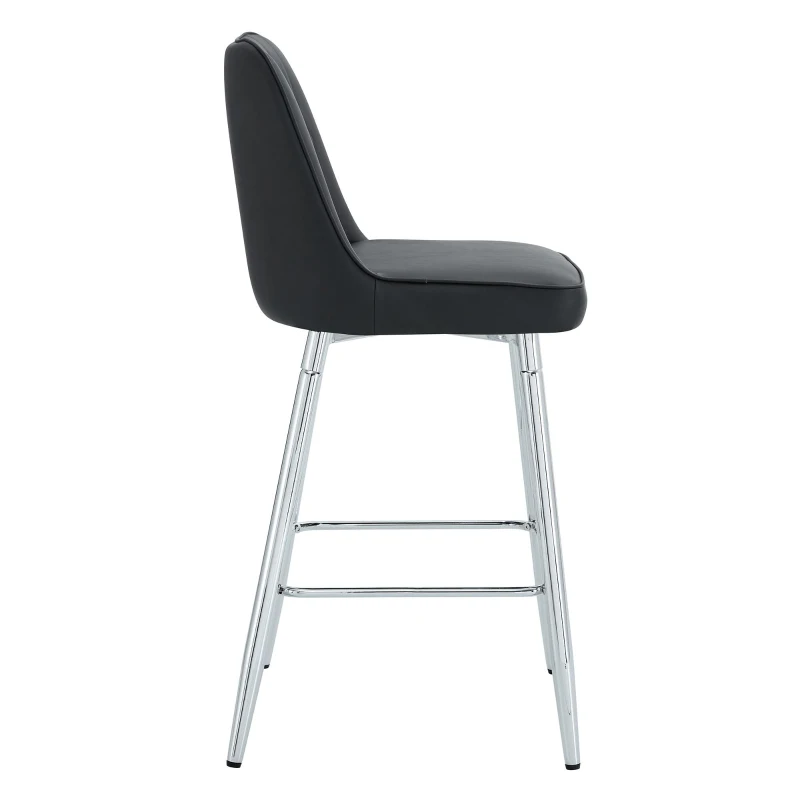 Lot de 2 tabourets de bar hauteur, design moderne et confortable, dossier incurvé et repose-pieds, 42x45x100 cm, Noir+Argenté