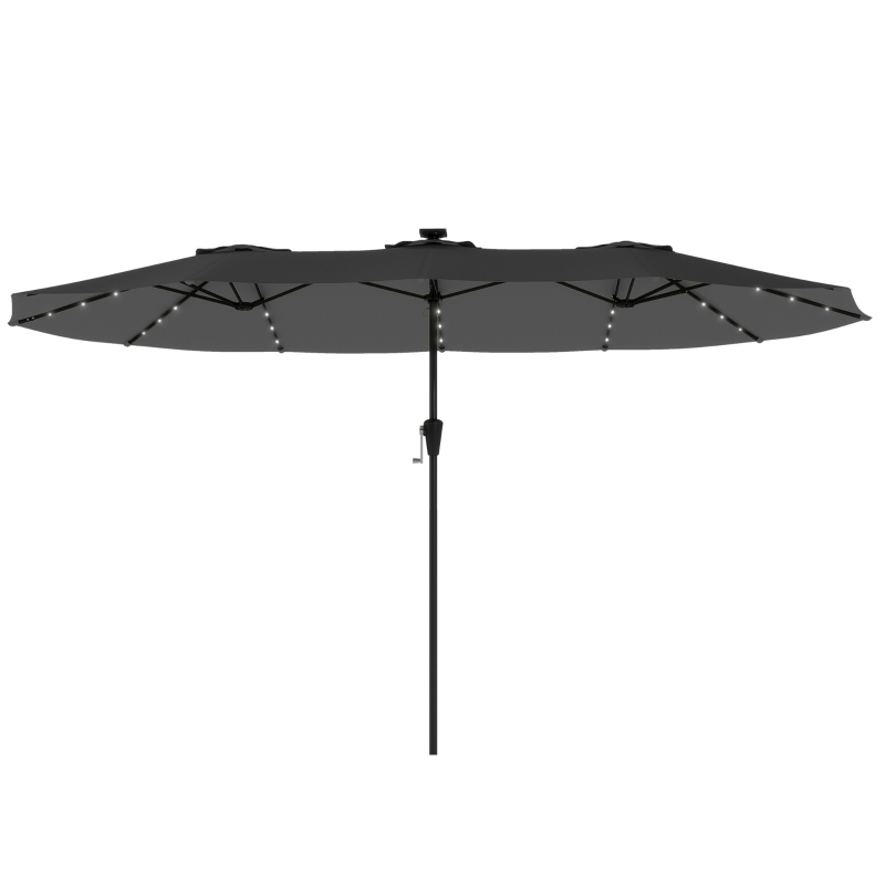Outsunny Sombrilla Doble de Jardín 4x2 m con 36 Luces LED UPF50+ Manivela 12 Varillas  Resistente al Agua Gris Oscuro