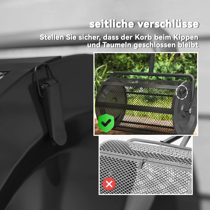 Outsunny Compostverspreider 75L 61x40cm voor Gazon en Tuin met T-Handgreep Metaal Zwart