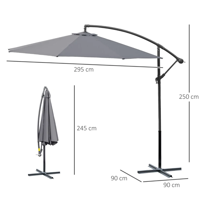 Outsunny Ombrellone da Giardino 3x2.5 m a Braccio e Inclinabile con Manovella, in Acciaio e Poliestere Grigio