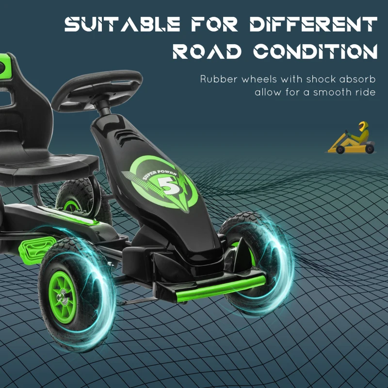 HOMCOM Kids Pedal Go Kart, with Adjustable Seat, Inflatable Tyres - Green