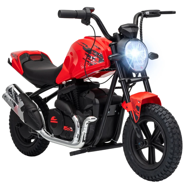 AIYAPLAY Motocicletă electrică de cross pentru copii, stil Harley, 24V, 6-12 ani, anvelope din cauciuc 30 cm, roșie