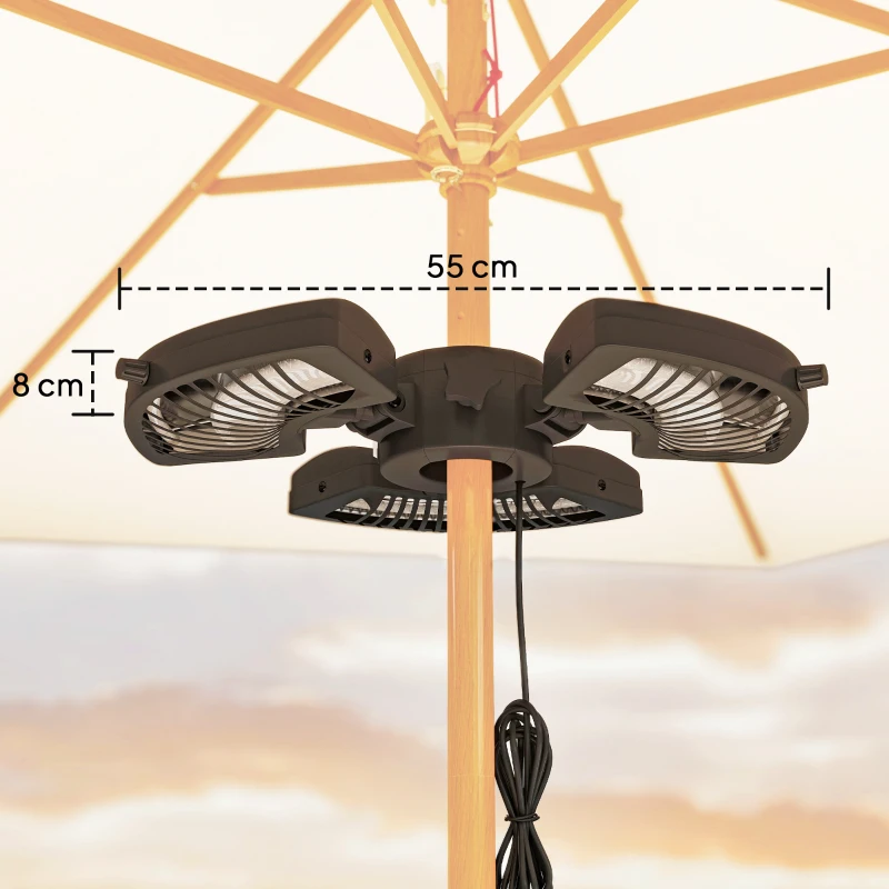 Outsunny Aquecedor por Infravermelhos para Chapéu de Sol 2400W Aquecedor Exterior Elétrico de Alumínio com 3 Níveis de Aquecimento Ø55x8 cm Preto