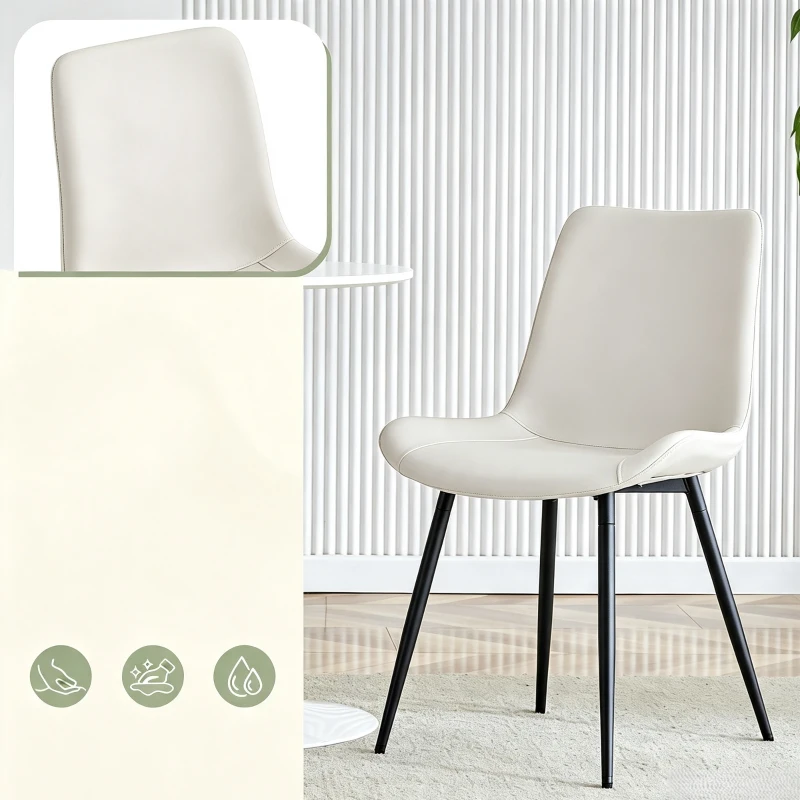 Lot de 4 chaises de salle à manger en similicuir, design moderne, embouts antidérapants, 50x47x83 cm, Blanc+Noir