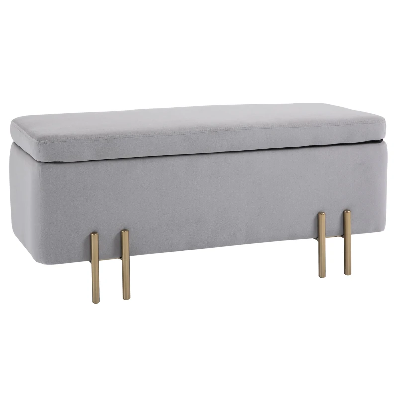 HOMCOM zitbank, gepolsterde bank met opbergruimte, kist, stof, metaal, schuimstof,lichtgrijs, 100 x 40 x 42 cm