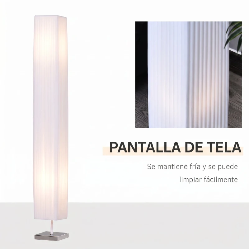 HOMCOM Lámpara de Pie con 2 Casquillos E27 Pantalla de Tela Interruptor de Pedal Base de Acero Inoxidable Blanco