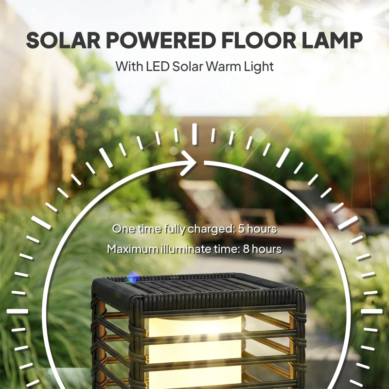 Outsunny Garden Rattan Lamp, 68 cm Solar Rattan Floor Lamp, Solar Garden Light with Auto On/Off LEDs, IP44 Waterproof, Black