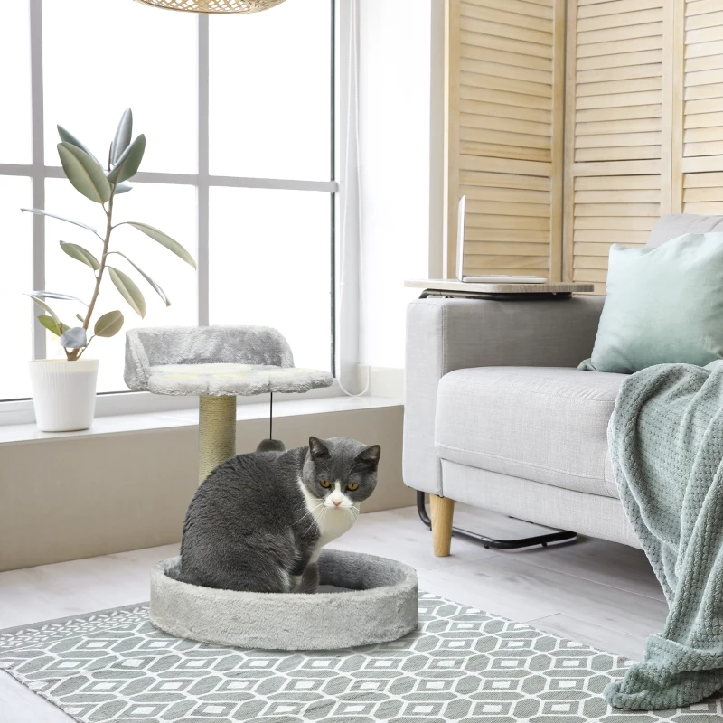 PawHut Tiragraffi per Gatti con Lettini, Corda in Juta e Peluche, 41x41x44 cm, Grigio Chiaro