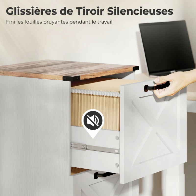 HOMCOM Caisson de Bureau avec 3 Tiroirs, Dossiers Suspendus pour Formats Lettre/A4, Style Rustique, 40x40x101cm, Blanc