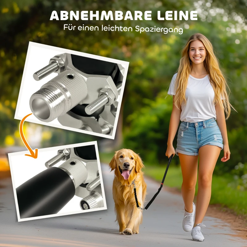 PawHut Hondenriem voor Fiets, Elastisch Koord, Stalen Buis, 124 cm, Zwart