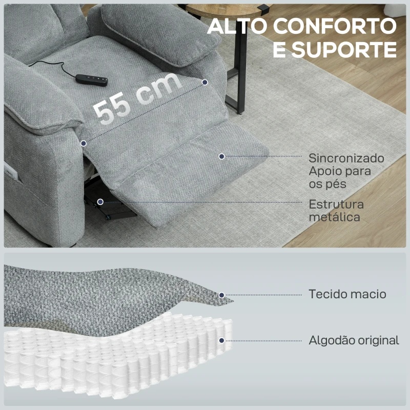 HOMCOM Cadeirão Relax Reclinável Elétrico com Motor Silencioso, 2 Posições de Memória, Apoio para os Pés, Apoio de Cabeça, USB e Bolsos