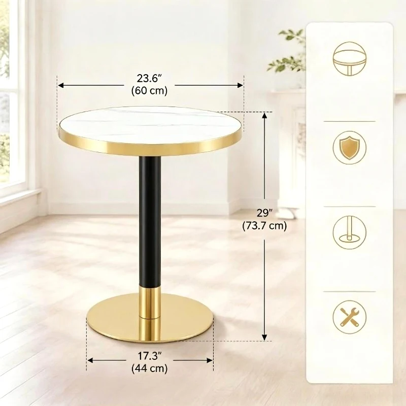 Table d'appoint ronde, plateau anti-rayures facile à nettoyer, 60x60x74 cm, Blanc