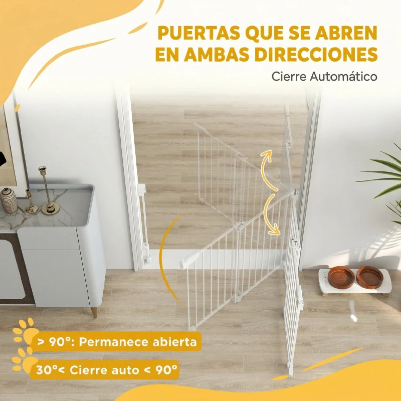 PawHut Barrera de Seguridad para Perros 74,5-111,5 cm Puerta para Perros para Escaleras con Pestillo Cierre Automático Blanco