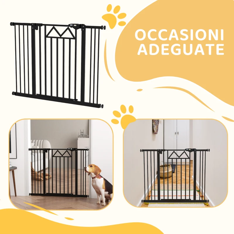 PawHut Cancelletto per Cani con 4 Viti Regolabili e Nastro Adesivo, in Metallo e Plastica, 74-100x76 cm, Nero
