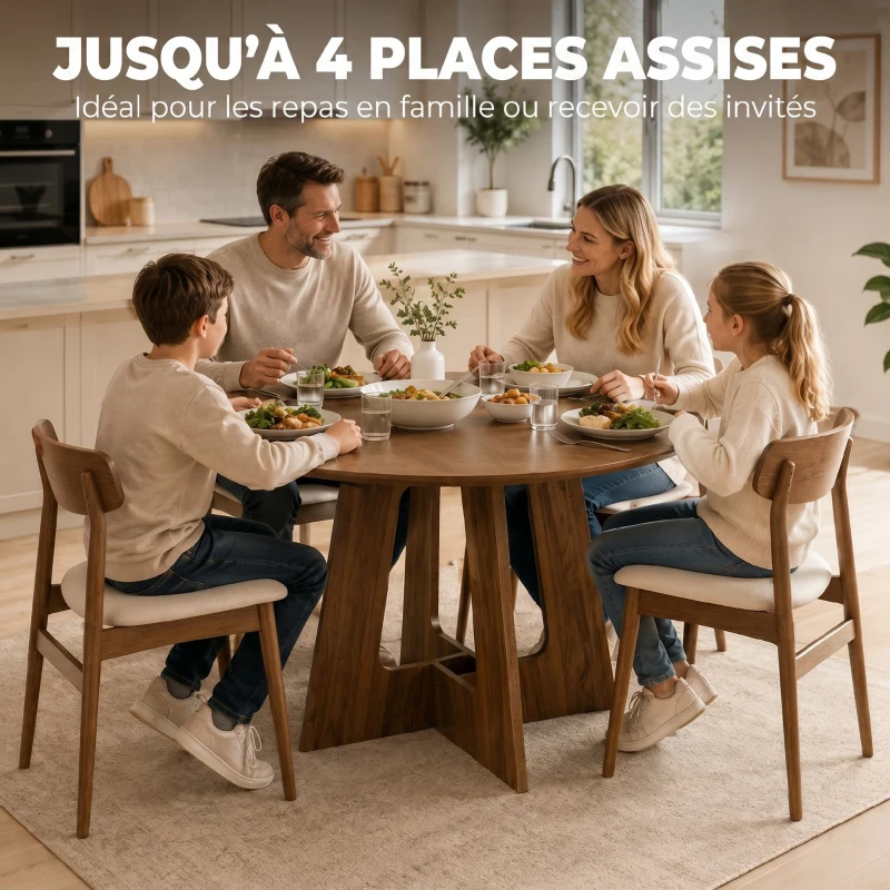 HOMCOM Table à manger ronde pour 4 personnes, Ø 110 x 73,5 cm, table de cuisine avec base croisée, marron