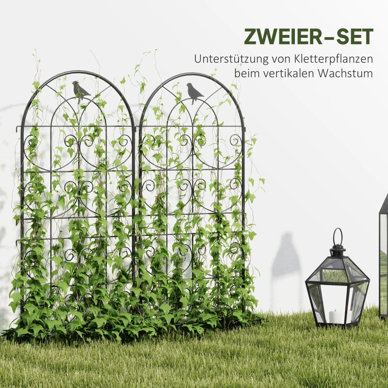 Outsunny Metalen Klimrek 2-delig Set voor in de grond roestvrij Klimhulp met Vogeldesign voor Klimplanten 50x120 cm Zwart