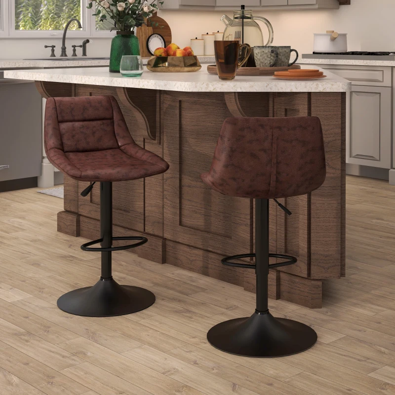 HOMCOM Set van 2 barkrukken, verstelbaar in hoogte, inclusief voetensteun, afmetingen 46,5 cm x 50 cm x 108 cm, zwart + bruin(m-7)