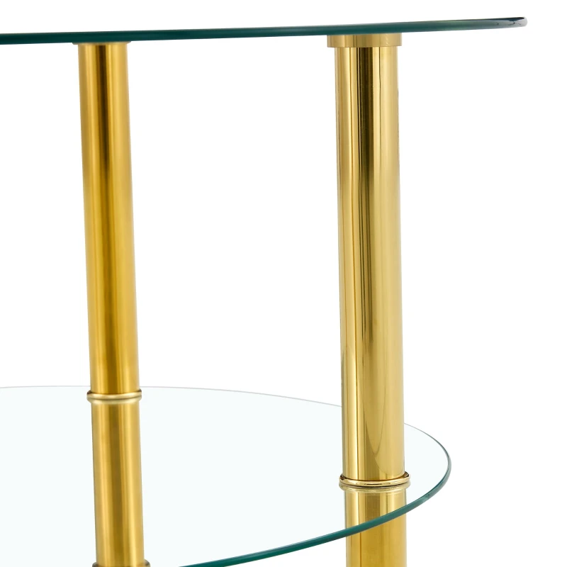 Table basse en verre à deux niveaux, design luxe discret, structure métallique robuste, 70x70x42 cm, Transparent