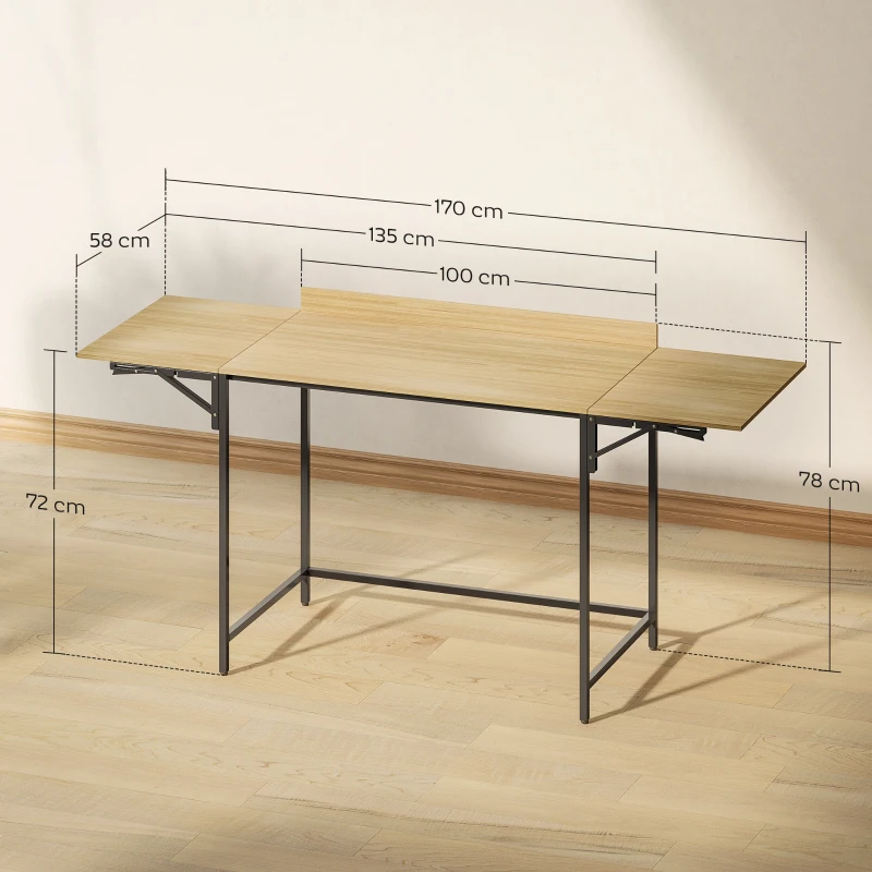 HOMCOM Inklapbare computertafel met 2 uitklapbladen, veel ruimte voor monitoren, metalen poten, stevige constructie, eikenlook + zwart(m-3)