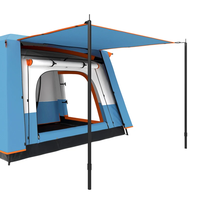 Outsunny Tente de camping familiale 4 personnes, tente tunnel , portes + fenêtres, 4,3 x 3 x 1,95 m, bleu