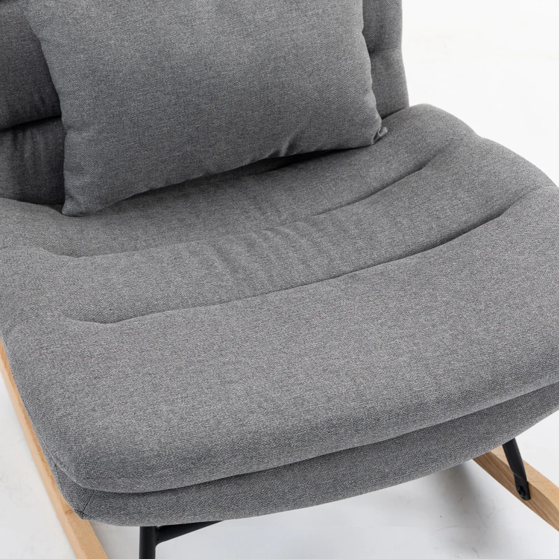 HOMCOM Schommelstoel met linnenlook, lendenkussen, hoge rugleuning, breed zitvlak, extra dikke bekleding, lichtgrijs